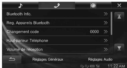 ALPINE INE-W990BT, INE-W990 HDMI, INE-W990HDMI - Utilisation du menu Réglages BLUETOOTH - 1