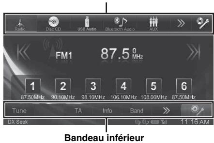 ALPINE INE-W990BT, INE-W990 HDMI, INE-W990HDMI - Configuration de la disparition progressive des bandeaux supérieur et inférieur - 1