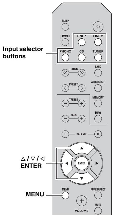 YAMAHA A-S201 - SETTING THE OPTION MENU FOR EACH INPUT SOURCE - 1