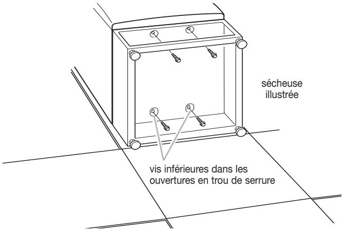 sécheuse illustrée vis inférieures dans les ouvertures en trou de serrure