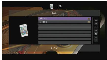 YAMAHA RX-V773 - Appuyez sur USB pour sélectionner « USB » comme source d'entrée. - 1