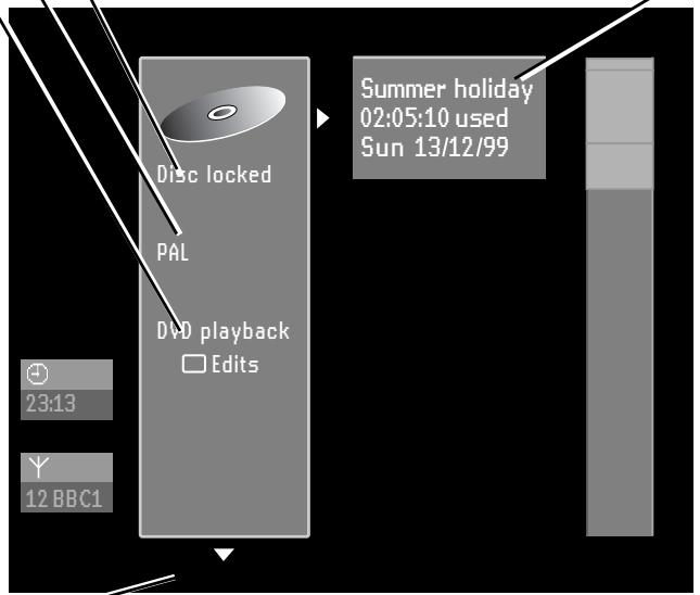 PHILIPS DVDR1000 - Het scherm Discinfo bevat de volgende informatatie: - 1