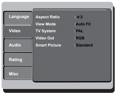 PHILIPS DVP3142 - Utilisation du menu de configuration video - 1