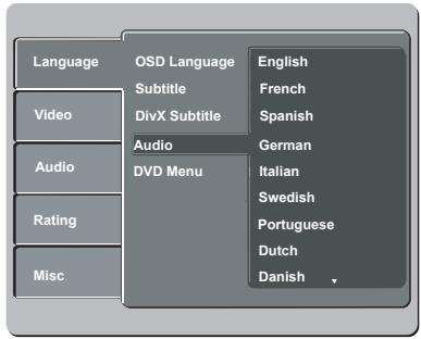 PHILIPS DVP3142 - Langues audio, sous-titres et menu du DVD - 1