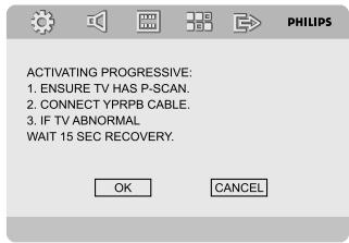 PHILIPS MCD288E - Configuration de la fonction de balayage progressif (uniquement pour les téléviseurs dotés de cette fonction) - 1