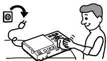 Illustration showing a person using an electrical switch to interact with a device, with a magnifying glass labeled '10' pointing to the switch.
