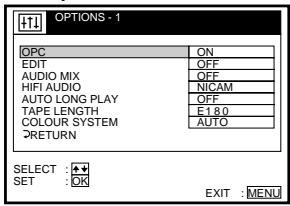 SONY SLV-SE70EG - Changing menu options - 2