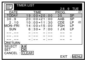 SONY SLV-SE70EG - Checking/ changing/ cancelling timer settings - 2