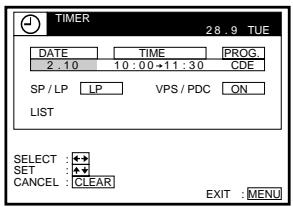 SONY SLV-SE70EG - Checking/ changing/ cancelling timer settings - 3