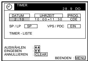 SONY SLV-SF900D - Wählen Sie mit ↑/↓ die Einstellung aus, die Sie ändern oder löschen möchten, und drücken Sie dann OK. - 1