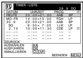 SONY SLV-SF900D - Drücken Sie ↑/↓, um TIMER-LISTE hervorzuheben. Bestätigen Sie mit OK: - 1
