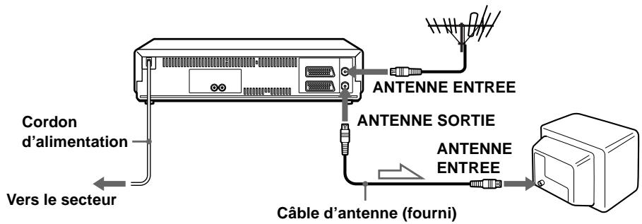 Cordon d'alimentation Vers le secteur ANTENNE ENTREE ANTENNE SORTIE ANTENNE ENTREE Câble d'antenne (fourni)
