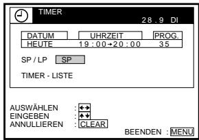 SONY SLV-SE60AE2 - Stellen Sie das Datum, Anfangs- und Endezeit, Programmposition und Bandgeschwindigkeit ein: - 1