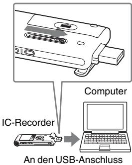 SONY ICD-UX200F - Stecken Sie den USB-Stecker des IC-Recorders in den USB-Anschluss eines Computers. - 1