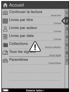 Accueil Continuer la lecture Livres par titre Livres par auteur Livres par date Collections Tous les signets Paramètres Autum livre 10 heures 10 heures 10 heures Autum collection Autum signal 8 paramètres Batterie faible!