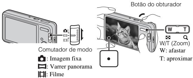 Botão do obturador Comutador de modo : Imagem fixa : Varrer panorama : Filme W T W/T (Zoom) W: afastar T: aproximar