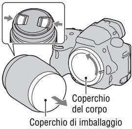 SONY A37, ALPHA SLT-A37 - Rimuovere il coperchio del corpo dalla fotocamera e il coperchio di imballaggio dal retro dell'obiettivo. - 1