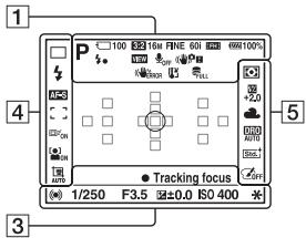 SONY A37, ALPHA SLT-A37 - List of icons on the screen - 2