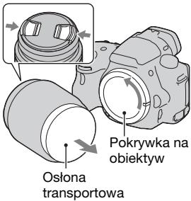SONY A37, ALPHA SLT-A37 - Zdjąć pokrywkę na obiektyw z korpusu aparatu i osłonę transportową z tylnej części obiektywu. - 1