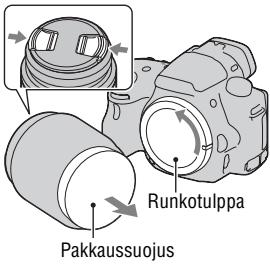 SONY A37, ALPHA SLT-A37 - Irrota runkotulppa kamerasta ja pakkaussuojus objektiivin takaosasta. - 1