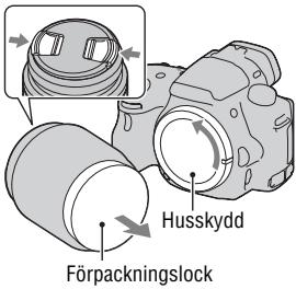 SONY A37, ALPHA SLT-A37 - Ta av husskyddet från kameran och förpackningslocket från objektivets baksida. - 1