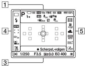 SONY A37, ALPHA SLT-A37 - Lijst van pictogrammen op het scherm - 2
