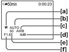 50min 0:00:23 [a] [b] [c] AUTO 50 AWB 9dB F1.8 [d] [e] [f]