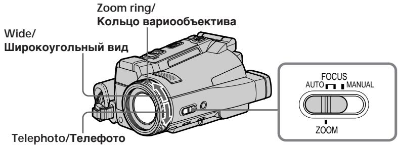 Zoom ring/ Кольцо вариообъектива Wide/ Широкоугольный вид Telephoto/Телефото FOCUS AUTO MANUAL ZOOM