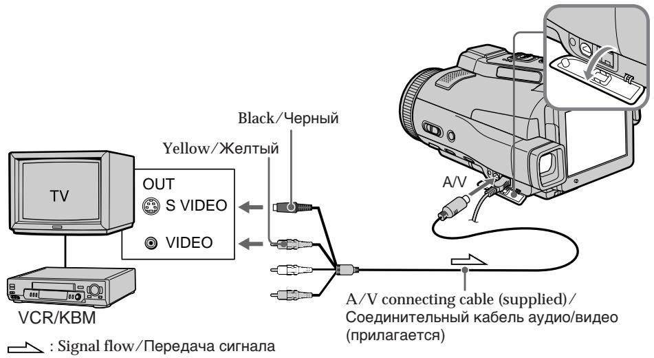 TV OUT S VIDEO VIDEO VCR/KBM Yellow/Желтый Black/Черный A/V connecting cable (supplied)/ Соединительный кабель аудио/видео (прилагается) : Signal flow/Передача сигнала