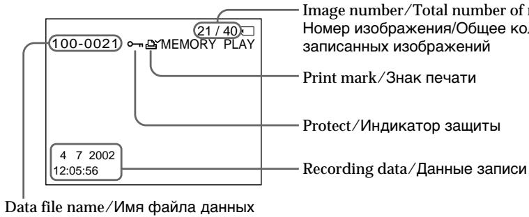 SONY DCR-TRV738E - Экранные индикаторы во время воспроизведения неподвижного изображения - 1