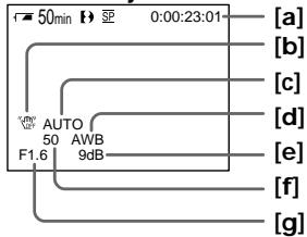 50min 0:00:23:01 [a] [b] [c] [d] [e] [f] [g] AUTO 50 AWB 9dB F1.6