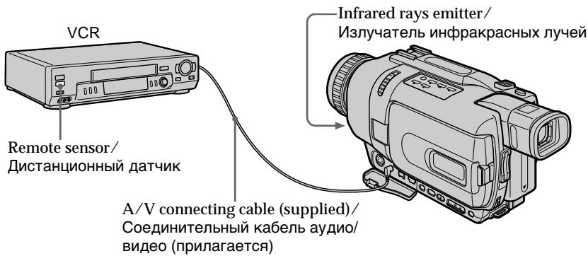 VCR Remote sensor/ Дистанционный датчик A/V connecting cable (supplied)/ Соединительный кабель аудио/ видео (прилагается) Infrared rays emitter/ Излучатель инфракрасных лучей