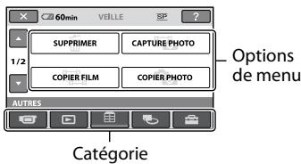60min VEILLE ? SUPPRIMER CAPTURE PHOTO 1/2 COPIER FILM COPIER PHOTO Options de menu AUTRES Catégorie