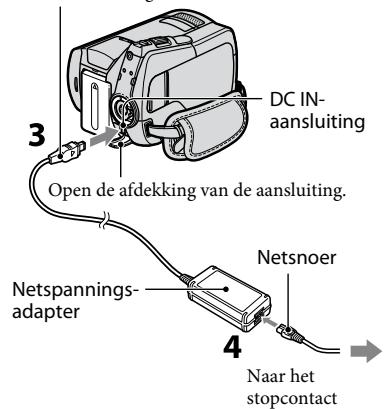 DC IN- aansluiting 3 Open de afdekking van de aansluiting. 4 Netspannings- adapter Netsnoer Naar het stopcontact