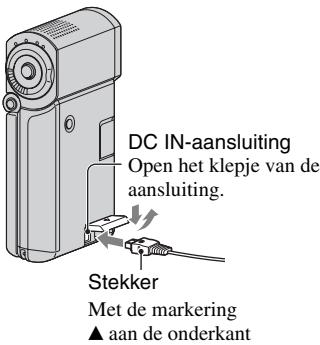 DC IN-aansluiting Open het klepje van de aansluiting. Stekker Met de marking ▲ aan de onderkant