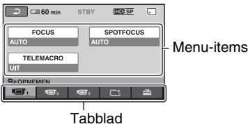 60 min STBY HSP FOCUS SPOTFOCUS AUTO AUTO TELEMACRO UT Menu-items Tabblad