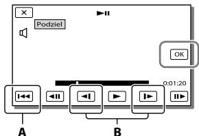 SONY HDR-TD30VE - Za pomocą przycisków ▶/Ⅱ zaznaczyć punkt podziału filmu na ujęcia, po czym wybierz OK. - 1