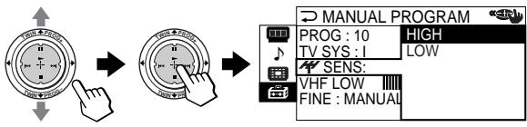 SONY KP-FS43M61 - Si le signal de télévision est trop puissant et si l'image comporte des distorsions, vous pouvez ajuster la sensibilité de réception du téléviseur. - 1