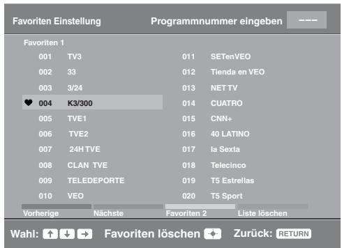 SONY KDL-32S5500 - Verwenden der digitalen Favoritenliste DVB* - 1