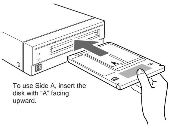 To use Side A, insert the disk with "A" facing upward.