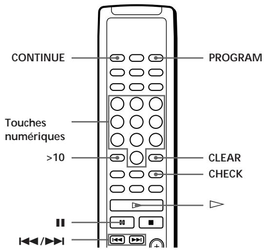 CONTINUE PROGRAM Touches numériques >10 CLEAR CHECK <