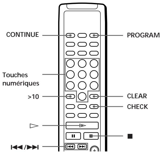 CONTINUE PROGRAM Touches numériques >10 CLEAR CHECK <