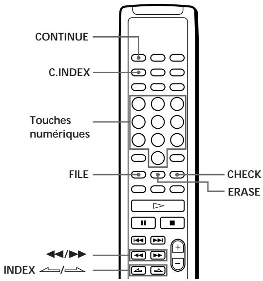 CONTINUE C.INDEX Touches numériques FILE CHECK ERASE INDEX