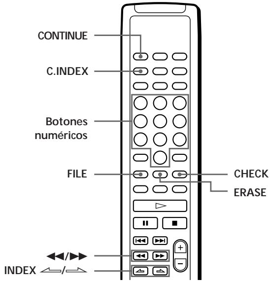 CONTINUE C.INDEX Botones numéricos FILE CHECK ERASE INDEX ↕ ↕