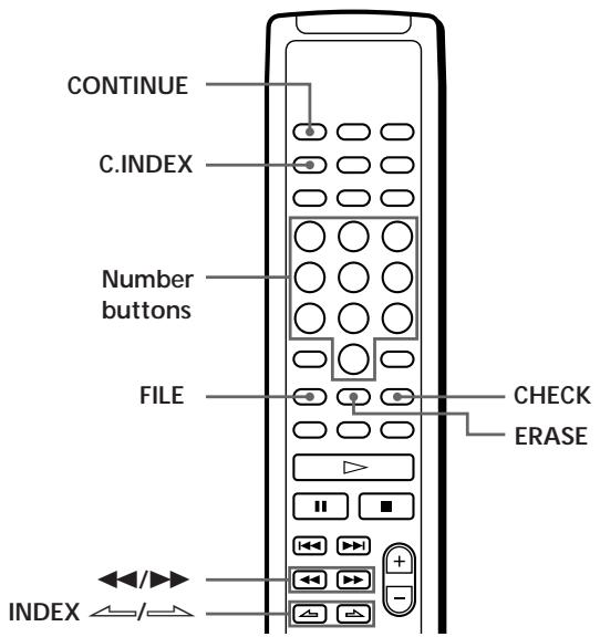 CONTINUE C.INDEX Number buttons FILE CHECK ERASE INDEX