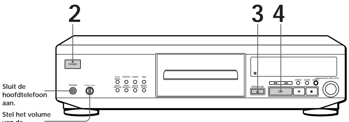 2 3 4 POWERS PHONES PHONE LEVEL PLAY MODE REPERT FADER TIME ENT/ PEAK AUTO MUSIC TIME/BOX SEARCH SPACE RUN OPEN CLOSE CHECK CLEAR ENTER HOGAMS DOH Sluit de hoofdtelefoon aan. Stel het volume van de