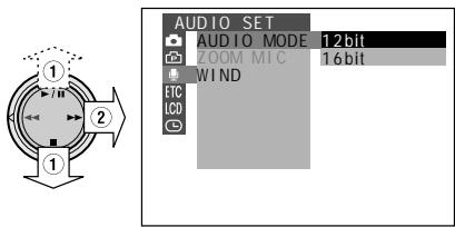 SHARP VIEWCAM Z - Selecting the 16-bit Audio Recording Mode - 1