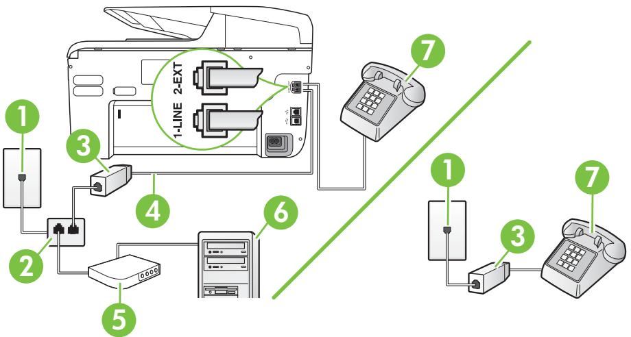 HP OJ PRO 8600 PLUS, OFFICEJET PRO 8600 - Ligne voix/télécopie partagée avec un modem d'ordinateur DSL/ADSL - 1