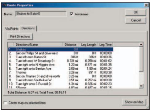 GARMIN MAPSOURCE - Feuilles de route pour un itinétaire - 1
