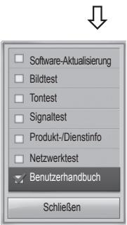 Software-Aktualisierung Bildtest Tontest Signaltest Produkt-/Dienstinfo Netzwerktest Benutzerhandbuch Schließen